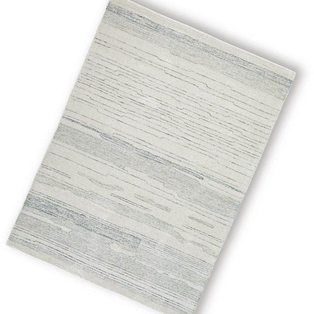 Genie H&-Tufted Medium Area Rug | Blue Abstract Design | Ivory Wool 5x7