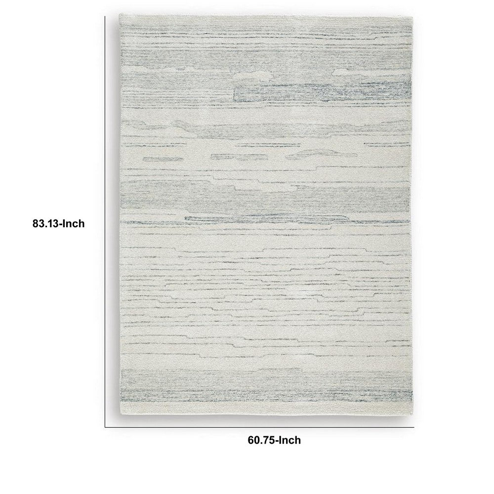 Genie H&-Tufted Medium Area Rug | Blue Abstract Design | Ivory Wool 5x7