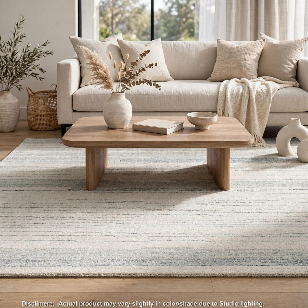 Genie H&-Tufted Medium Area Rug | Blue Abstract Design | Ivory Wool 5x7