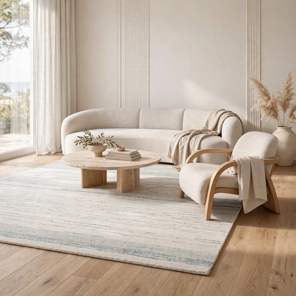Genie H&-Tufted Medium Area Rug | Blue Abstract Design | Ivory Wool 5x7