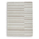 Judy H&-Tufted Medium Area Rug with Tan Stripe Design | Ivory Wool-Polyester 5x7