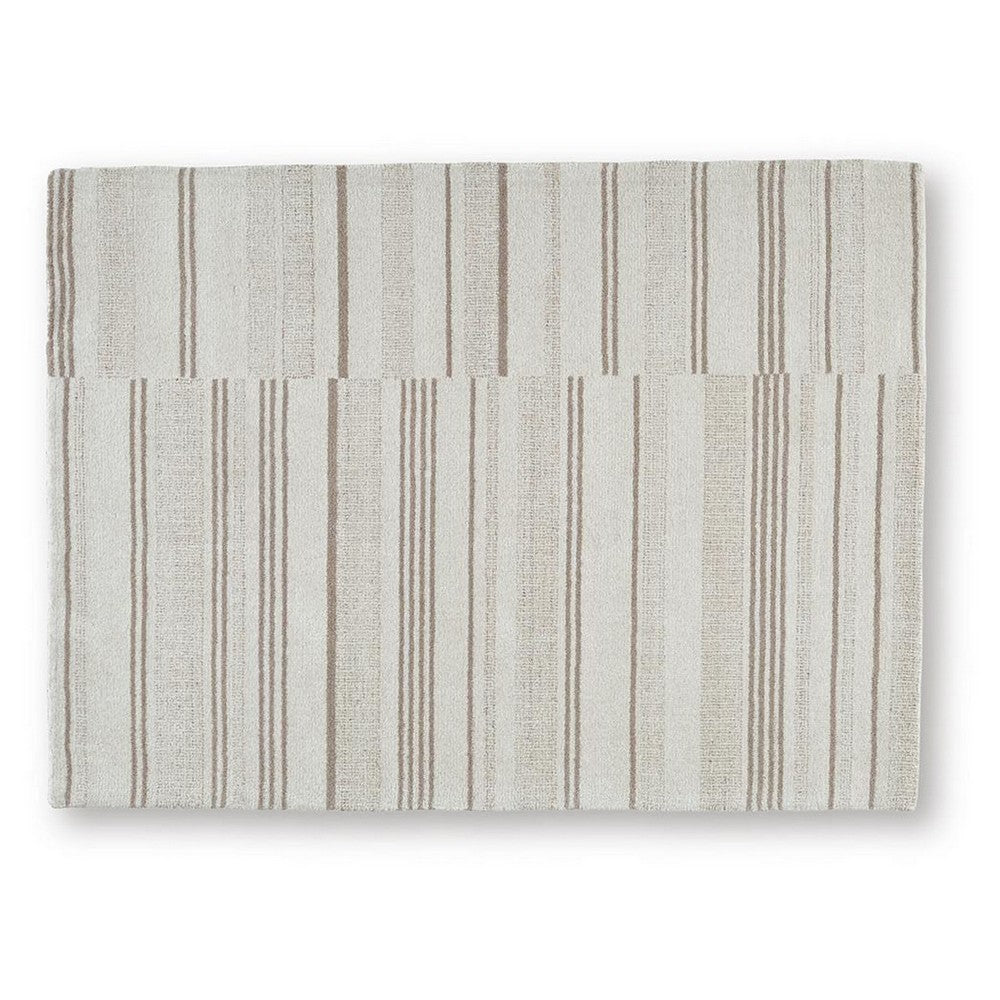 Judy H&-Tufted Medium Area Rug with Tan Stripe Design | Ivory Wool-Polyester 5x7