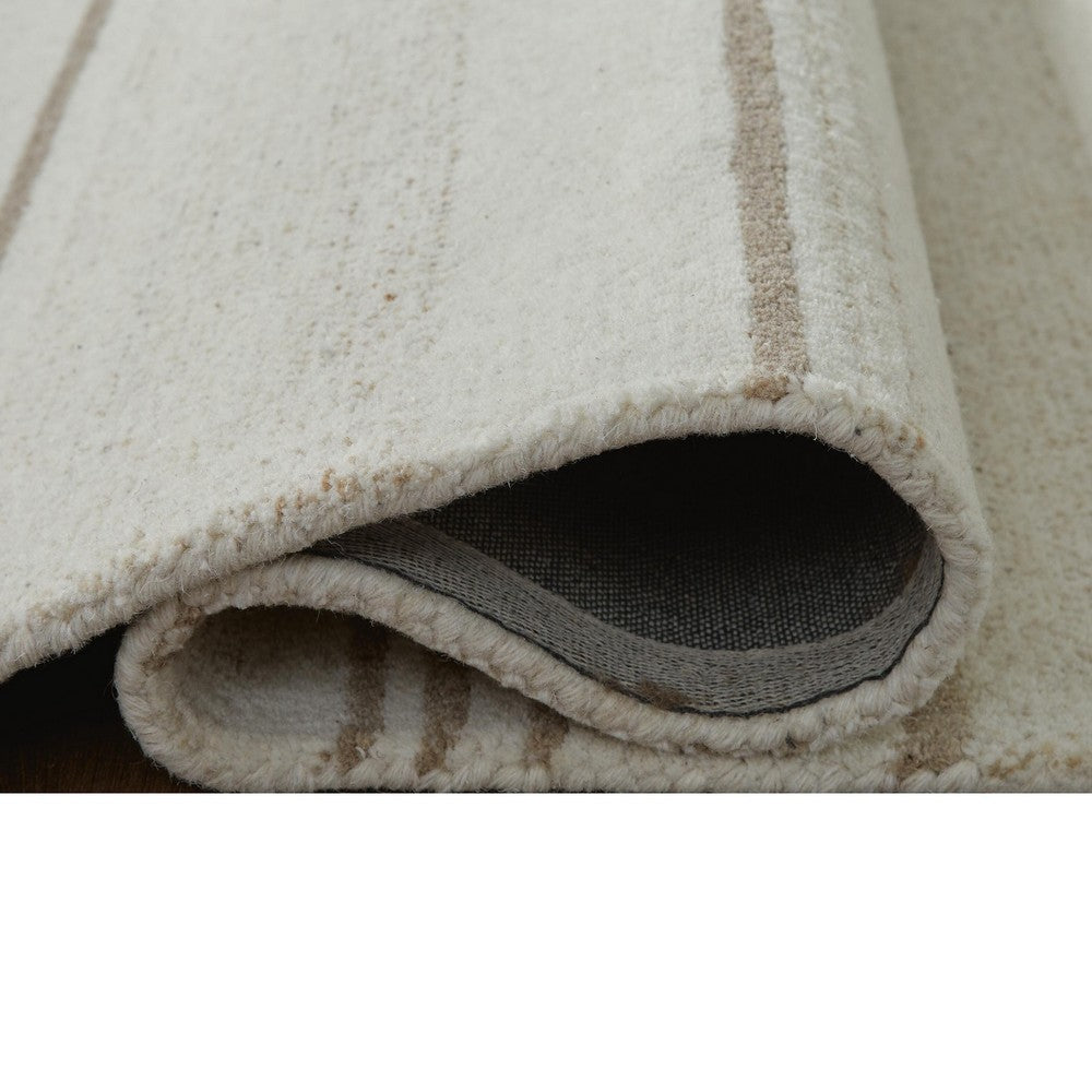 Judy H&-Tufted Medium Area Rug with Tan Stripe Design | Ivory Wool-Polyester 5x7