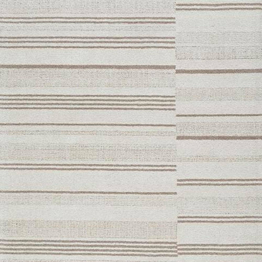Judy H&-Tufted Medium Area Rug with Tan Stripe Design | Ivory Wool-Polyester 5x7