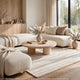 Judy H&-Tufted Medium Area Rug with Tan Stripe Design | Ivory Wool-Polyester 5x7