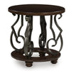 Falu Round End Table with Black Ornate Metal Base | Brown Birch Wood 25"
