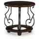 Falu Round End Table with Black Ornate Metal Base | Brown Birch Wood 25"
