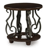 Falu Round End Table with Black Ornate Metal Base | Brown Birch Wood 25"