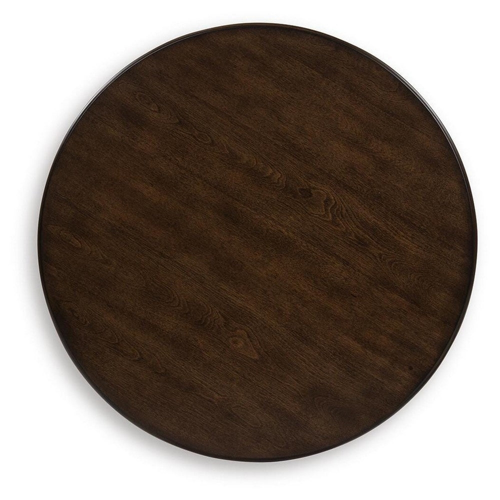 Falu Round End Table with Black Ornate Metal Base | Brown Birch Wood 25"