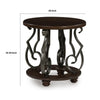 Falu Round End Table with Black Ornate Metal Base | Brown Birch Wood 25"