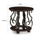 Falu Round End Table with Black Ornate Metal Base | Brown Birch Wood 25"