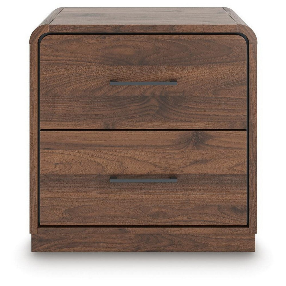 Fery Nightstand with 2 Drawers | Black Metal | Walnut Brown Wood 24"