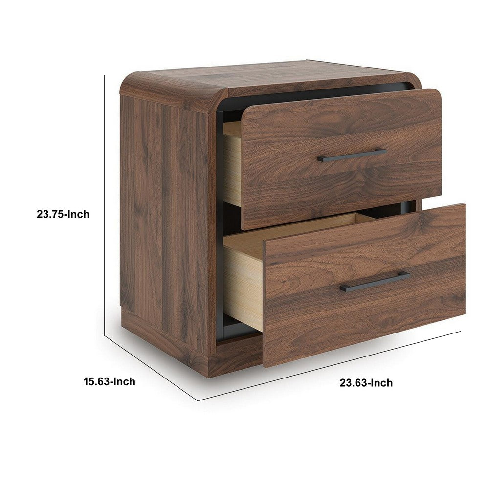Fery Nightstand with 2 Drawers | Black Metal | Walnut Brown Wood 24"