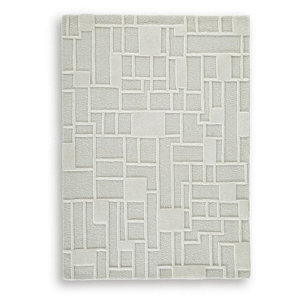 Risa Casual Medium Area Rug with Geometric Textured Design | Ivory Wool 5x7