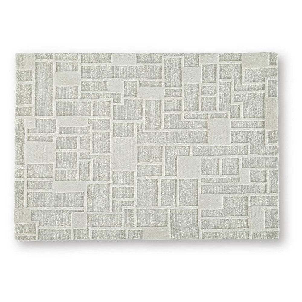 Risa Casual Medium Area Rug with Geometric Textured Design | Ivory Wool 5x7