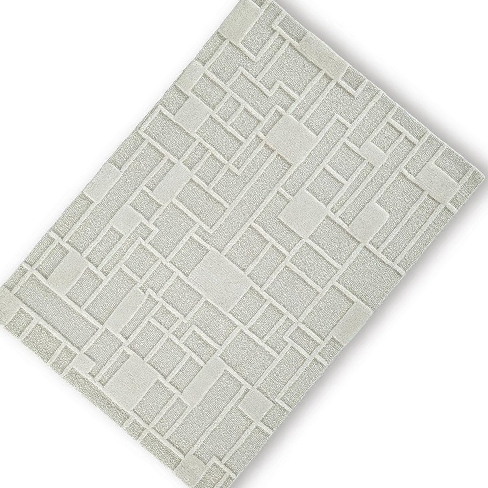 Risa Casual Medium Area Rug with Geometric Textured Design | Ivory Wool 5x7