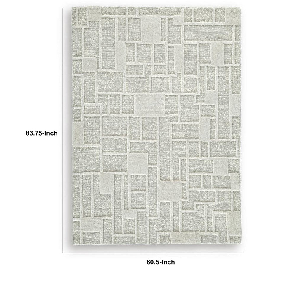 Risa Casual Medium Area Rug with Geometric Textured Design | Ivory Wool 5x7