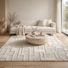 Risa Casual Medium Area Rug with Geometric Textured Design | Ivory Wool 5x7