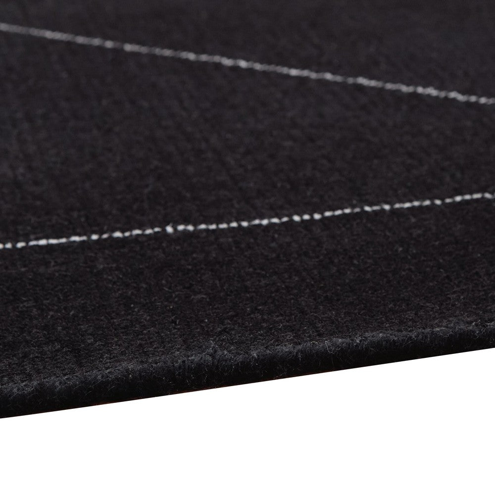 Maro H&-Tufted Medium Area Rug with White Geometric Design | Black Wool 5x7