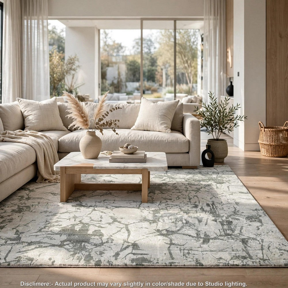 Toby Modern Washable Large Area Rug with Abstract Patterns | Gray Faux Fur 8x10
