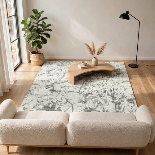 Toby Modern Washable Large Area Rug with Abstract Patterns | Gray Faux Fur 8x10