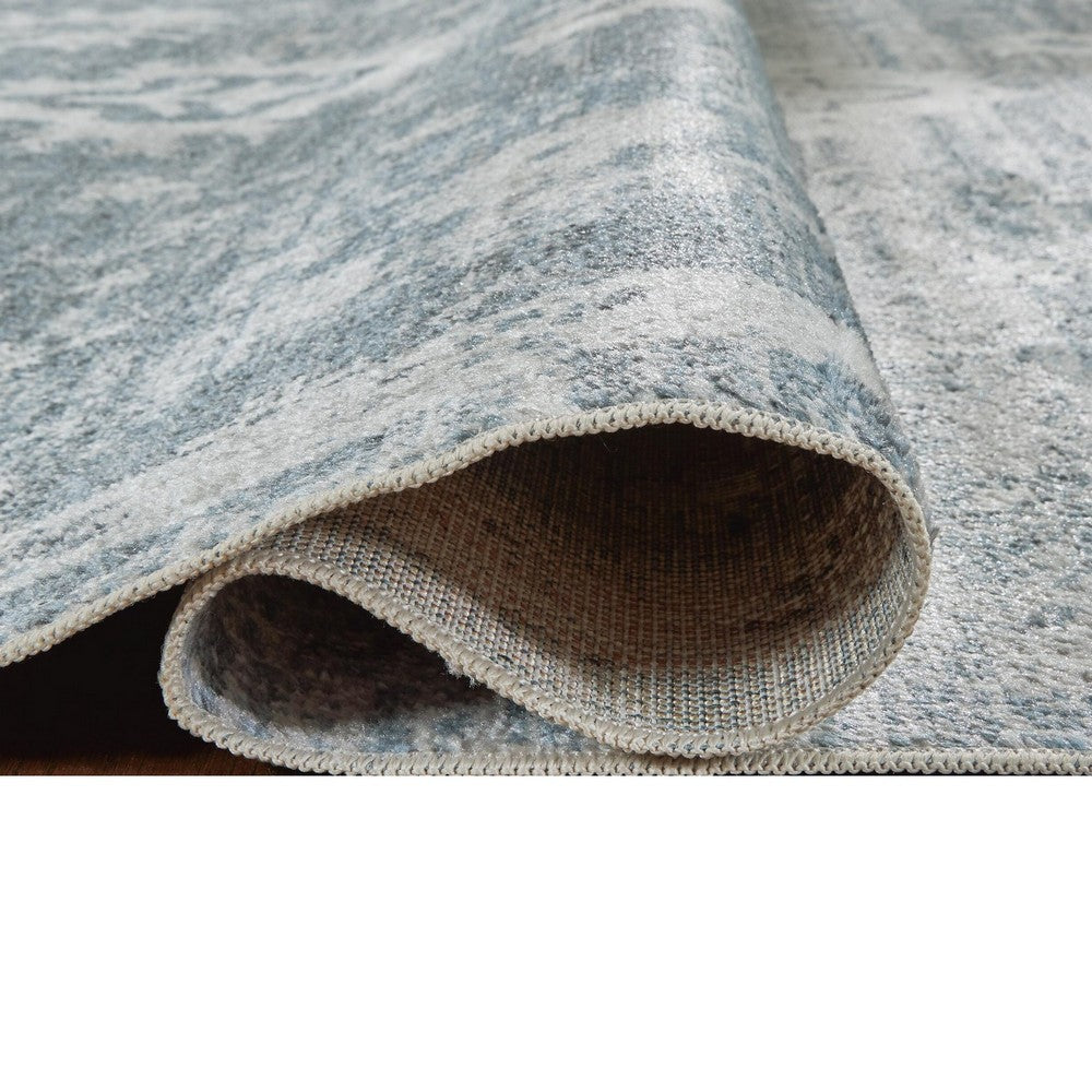 Avans Traditional Washable Large Area Rug | Gray-Ivory Motifs | Blue Polyester 8x10
