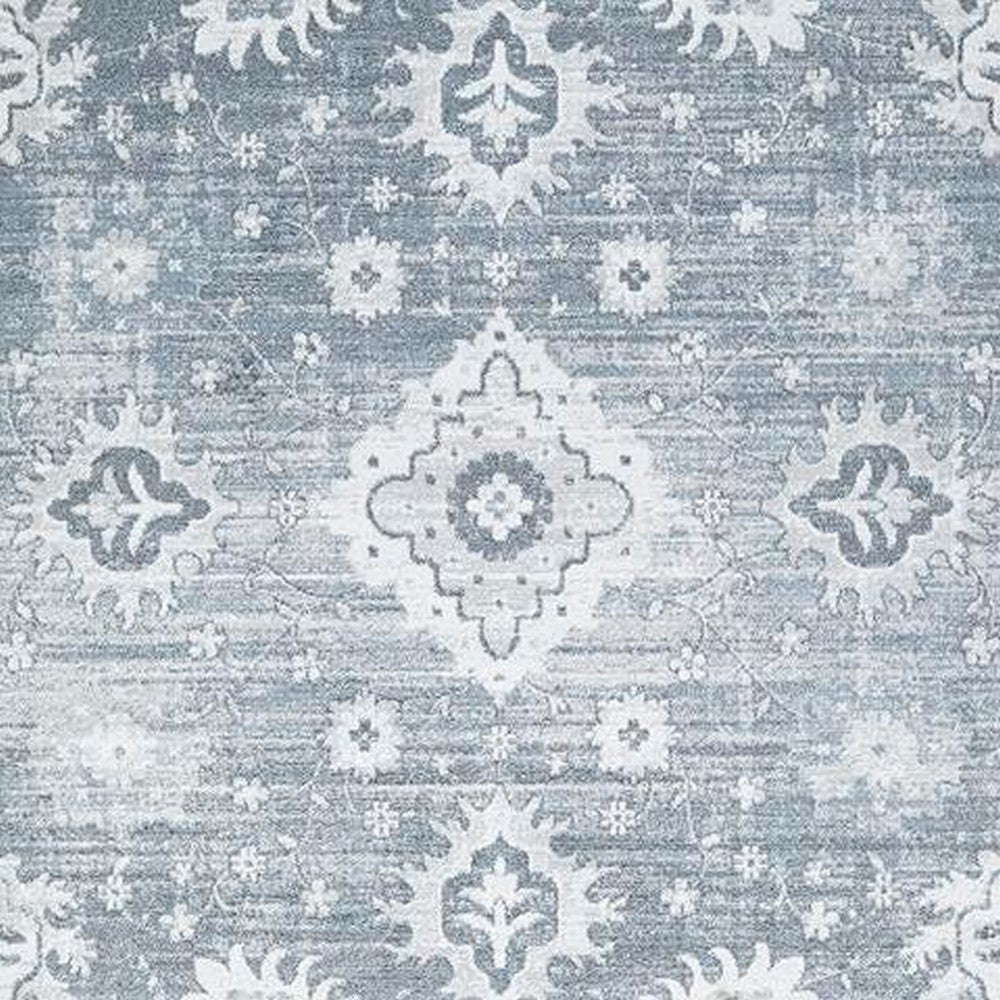 Avans Traditional Washable Large Area Rug | Gray-Ivory Motifs | Blue Polyester 8x10