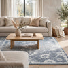 Avans Traditional Washable Large Area Rug | Gray-Ivory Motifs | Blue Polyester 8x10