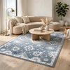 Avans Traditional Washable Large Area Rug | Gray-Ivory Motifs | Blue Polyester 8x10