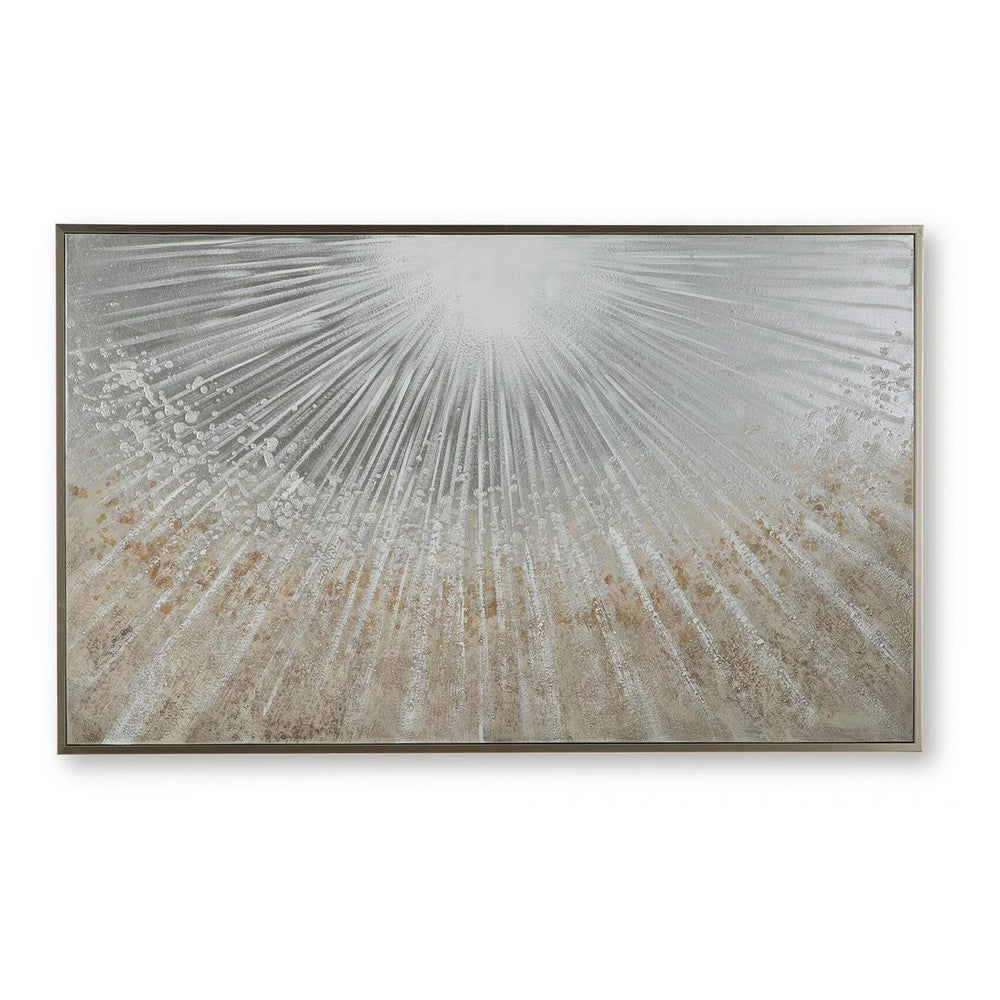 Waldy Wall Art with Abstract Sunbeam Design | Champagne Framed Canvas 36x60