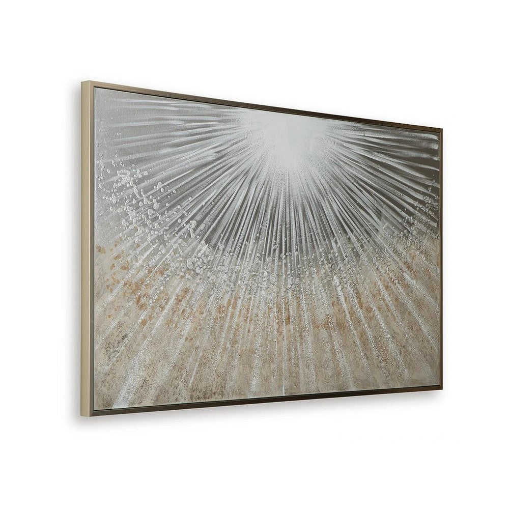 Waldy Wall Art with Abstract Sunbeam Design | Champagne Framed Canvas 36x60