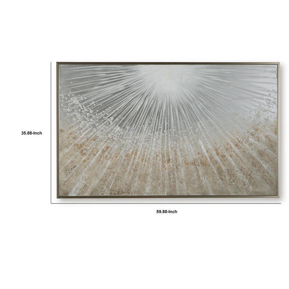 Waldy Wall Art with Abstract Sunbeam Design | Champagne Framed Canvas 36x60