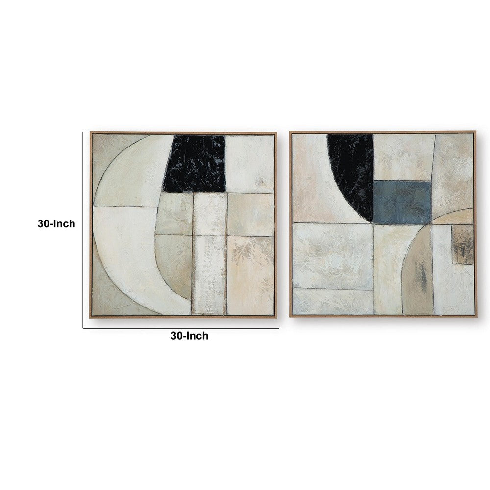 Bexy Abstract Wall Art | Set of 2 | Geometric Accent | Multicolor Canvas 30x30
