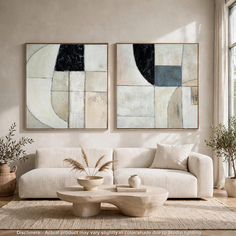 Bexy Abstract Wall Art | Set of 2 | Geometric Accent | Multicolor Canvas 30x30
