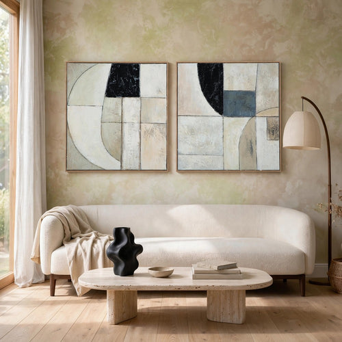 Bexy Abstract Wall Art | Set of 2 | Geometric Accent | Multicolor Canvas 30x30