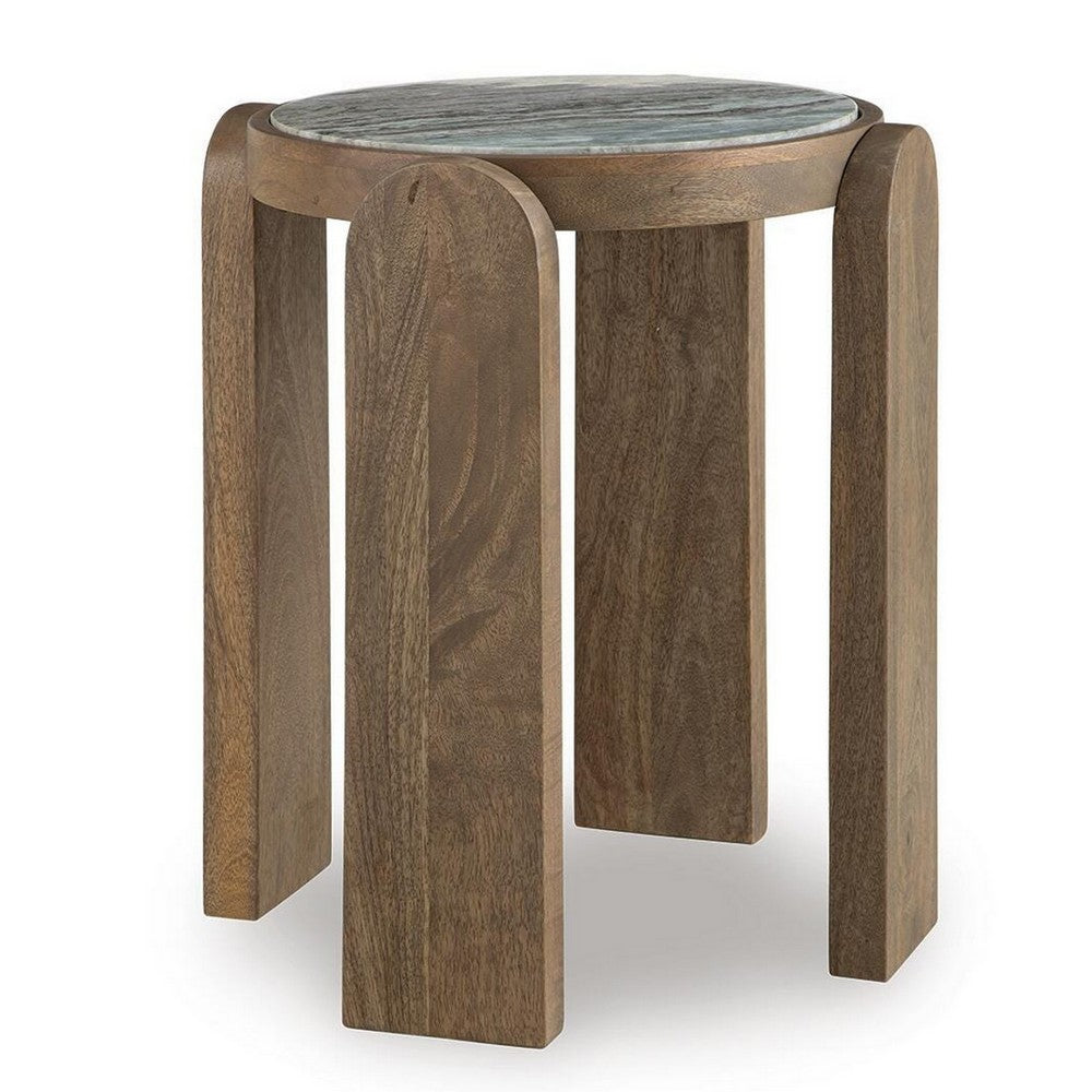 Rhya Accent Table with Round Marble Top | Arched Legs | Brown Mango Wood 22"