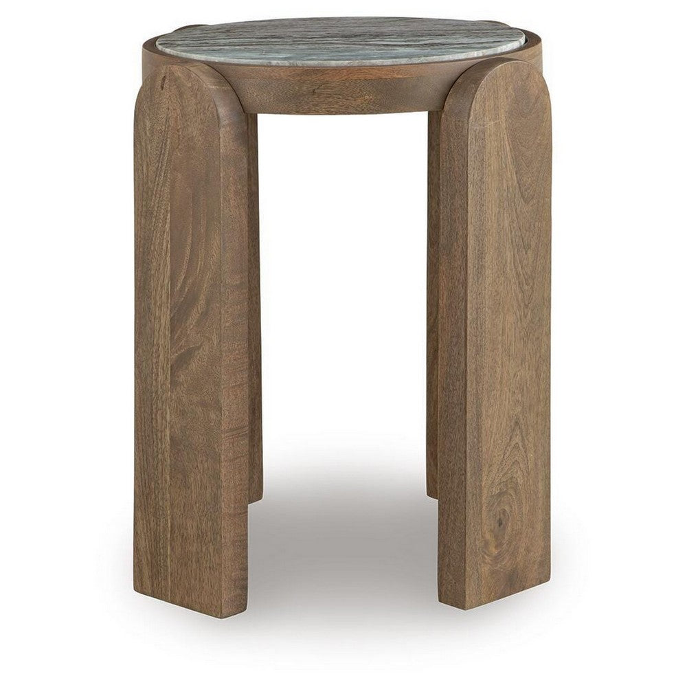 Rhya Accent Table with Round Marble Top | Arched Legs | Brown Mango Wood 22"