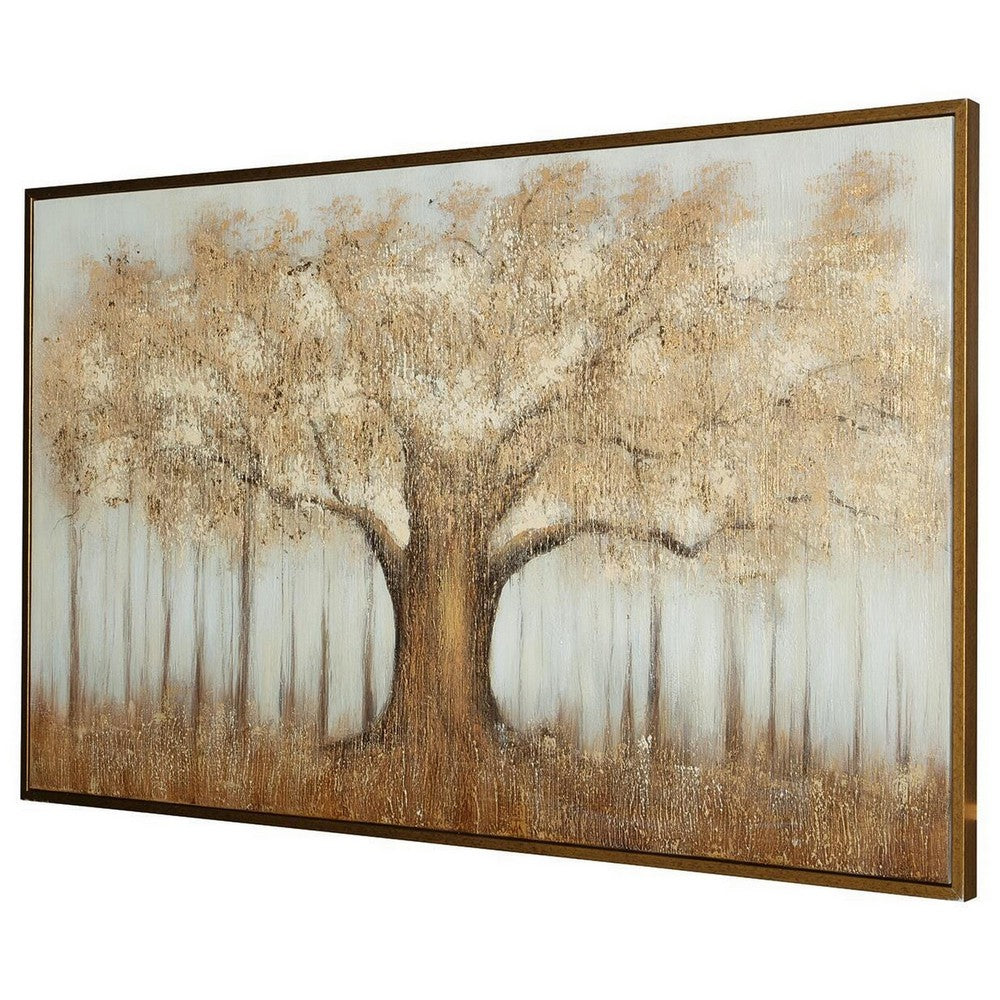 Davy Autumn-Tree Wall Art with Gold Foil Accent | Brown | Canvas 36x60