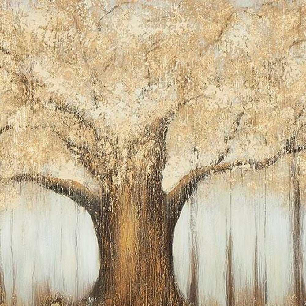 Davy Autumn-Tree Wall Art with Gold Foil Accent | Brown | Canvas 36x60