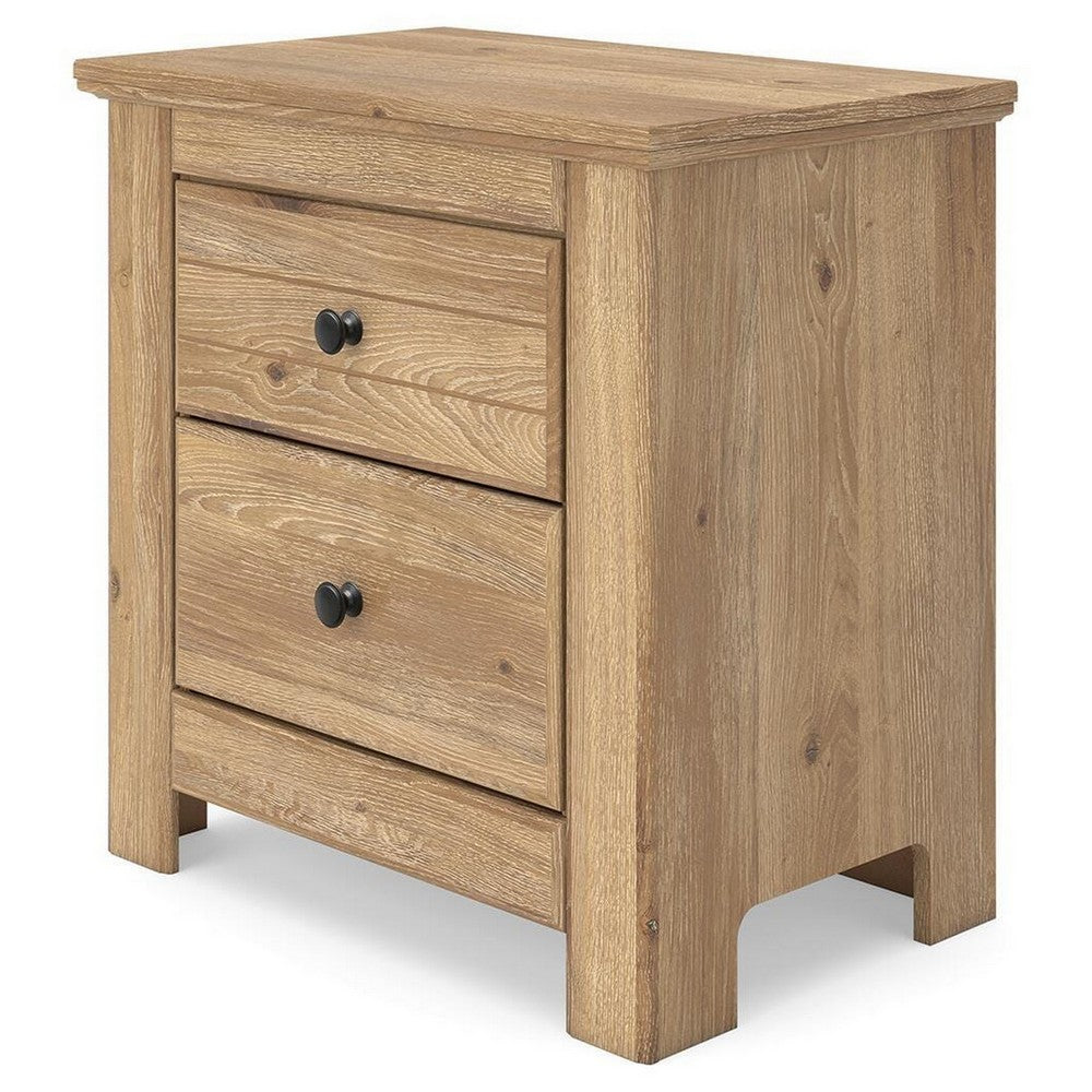Maki Nightstand with 2 Drawers | Built-In USB Charging | Brown Wood 25"