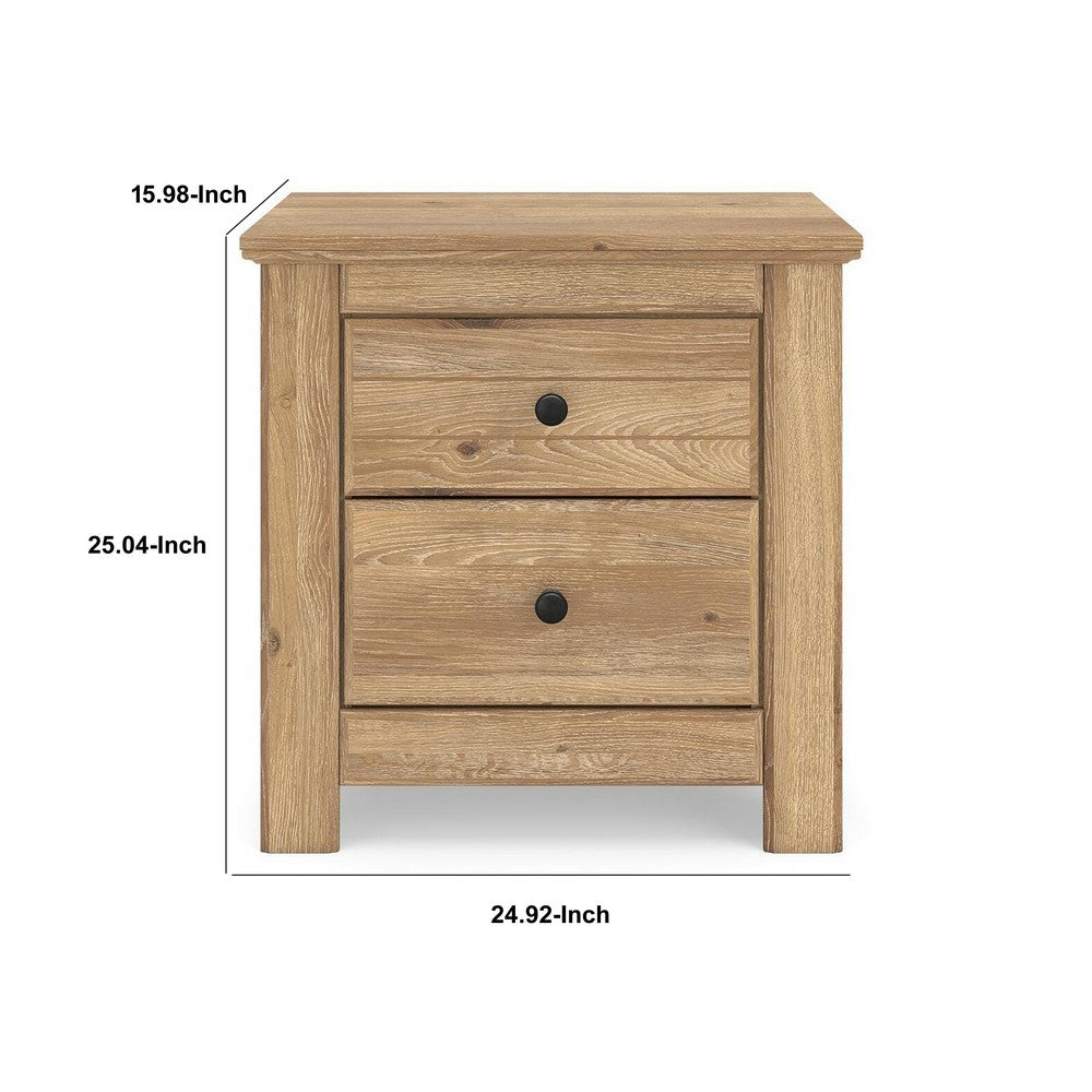 Maki Nightstand with 2 Drawers | Built-In USB Charging | Brown Wood 25"