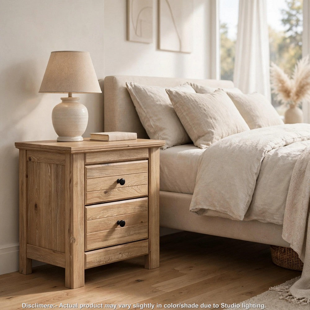 Maki Nightstand with 2 Drawers | Built-In USB Charging | Brown Wood 25"