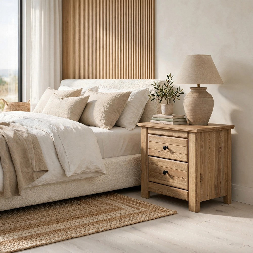 Maki Nightstand with 2 Drawers | Built-In USB Charging | Brown Wood 25"
