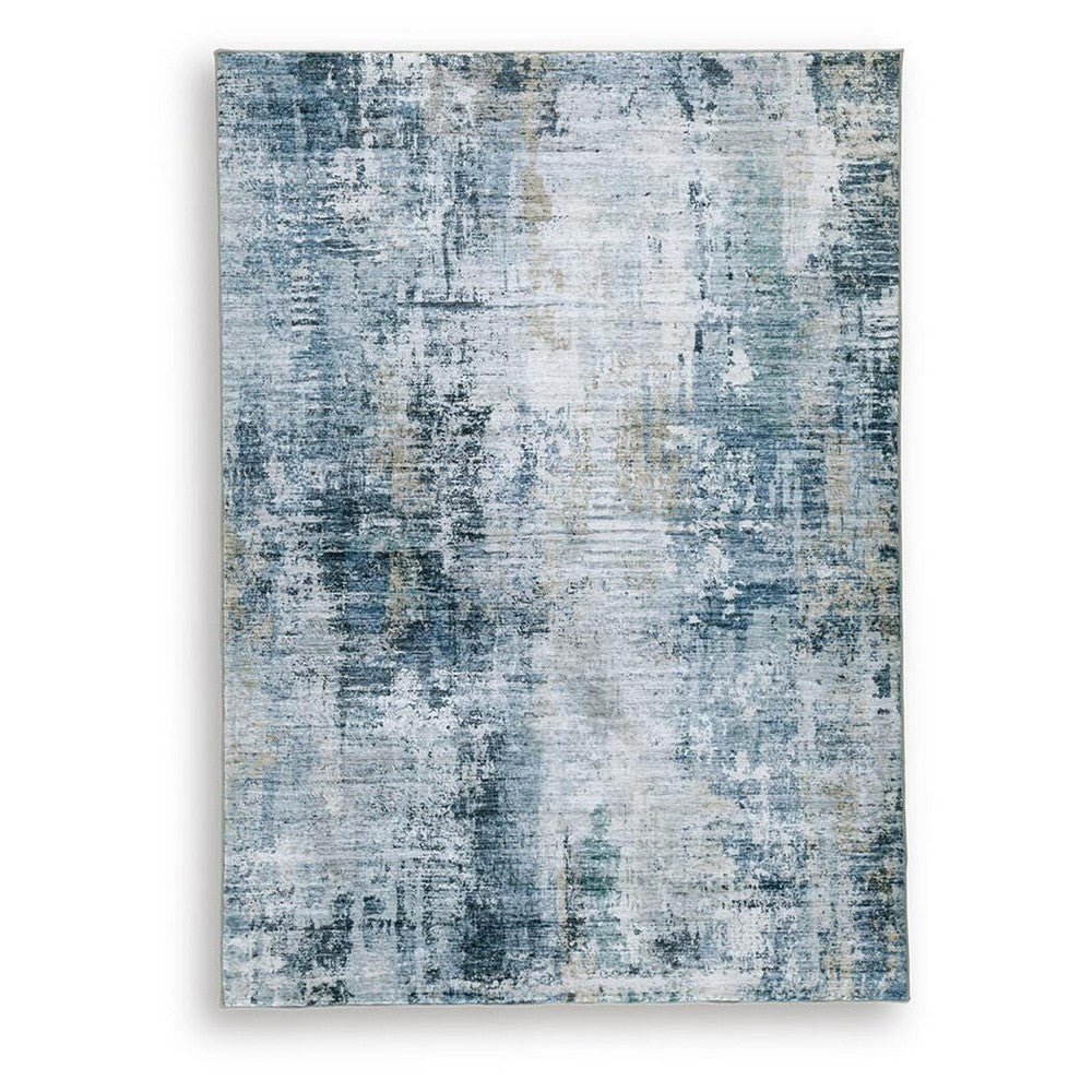Arian Abstract Medium Area Rug | Faux Fur | Built-In Memory Foam | Blue 5x7