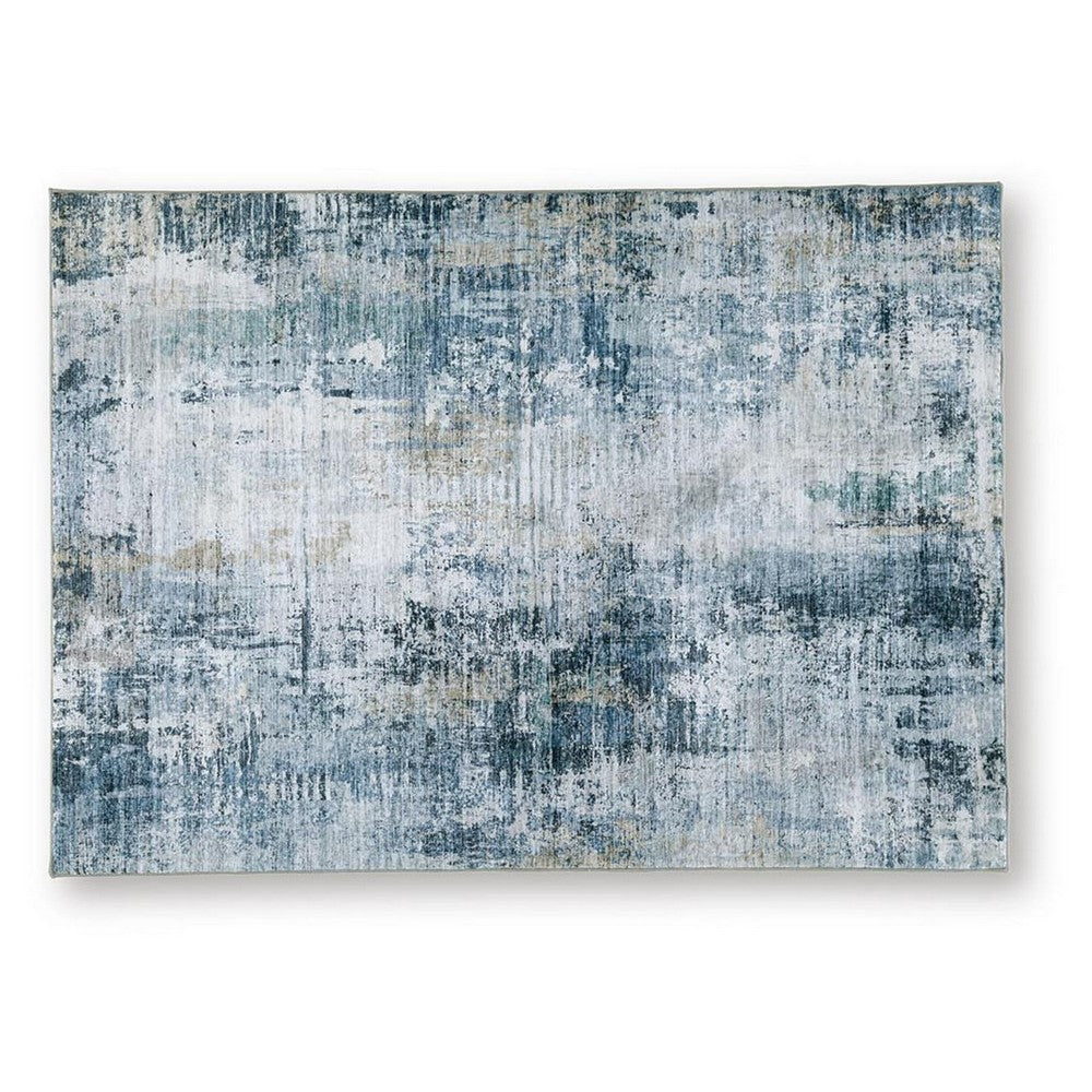Arian Abstract Medium Area Rug | Faux Fur | Built-In Memory Foam | Blue 5x7
