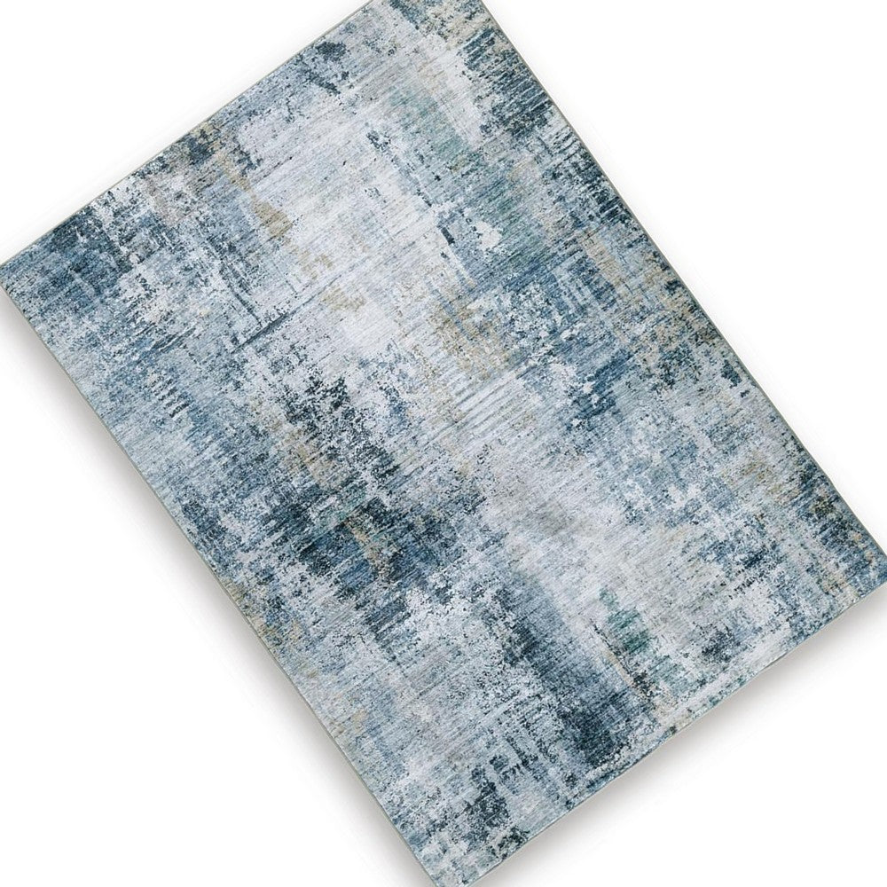 Arian Abstract Medium Area Rug | Faux Fur | Built-In Memory Foam | Blue 5x7