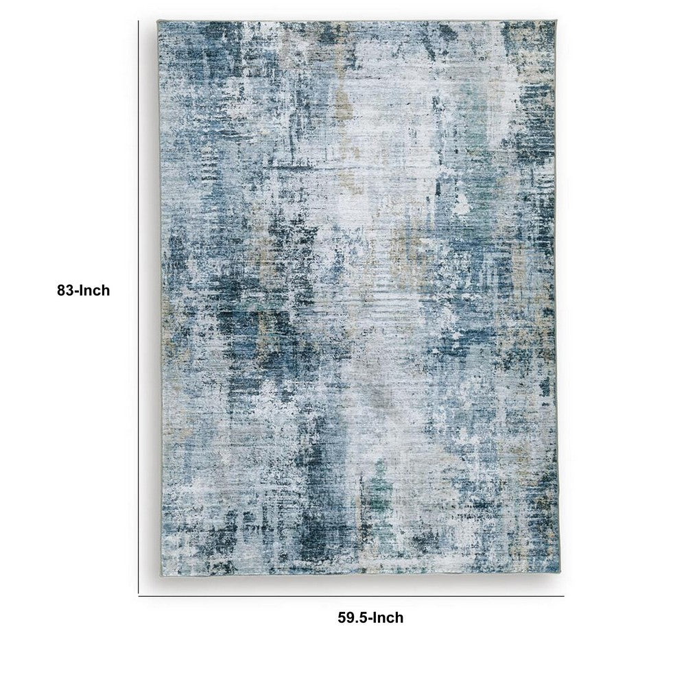 Arian Abstract Medium Area Rug | Faux Fur | Built-In Memory Foam | Blue 5x7