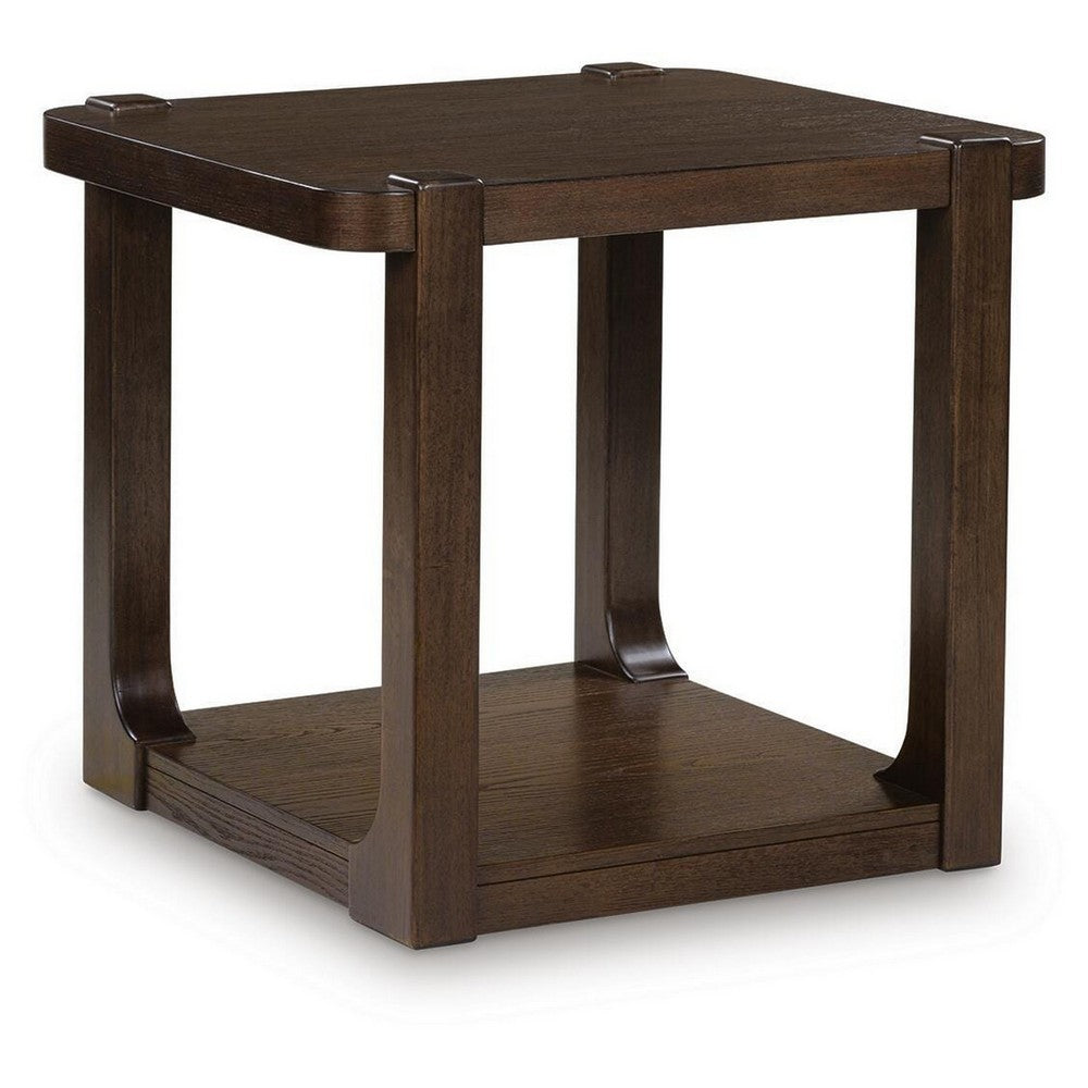 Kemu Square Side End Table with Open Shelf Storage | Dark Brown Wood 27"