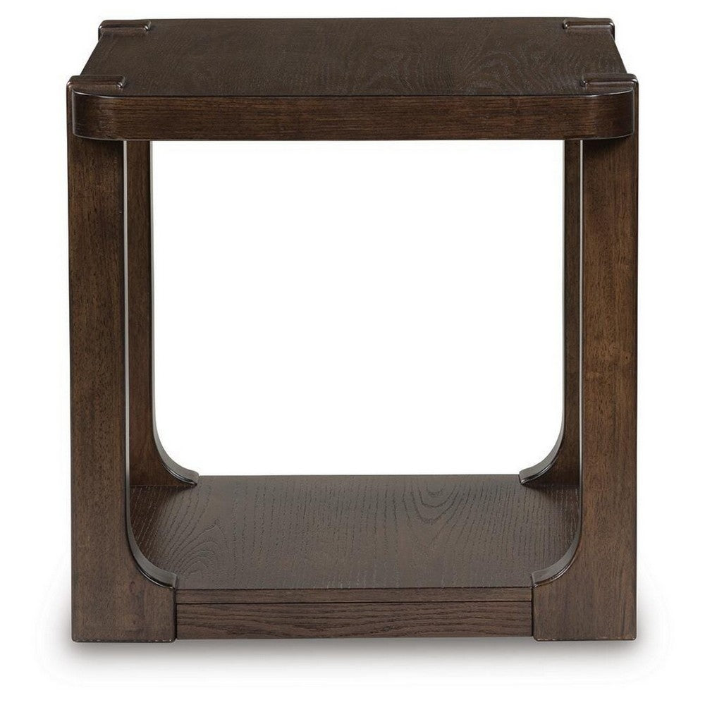 Kemu Square Side End Table with Open Shelf Storage | Dark Brown Wood 27"