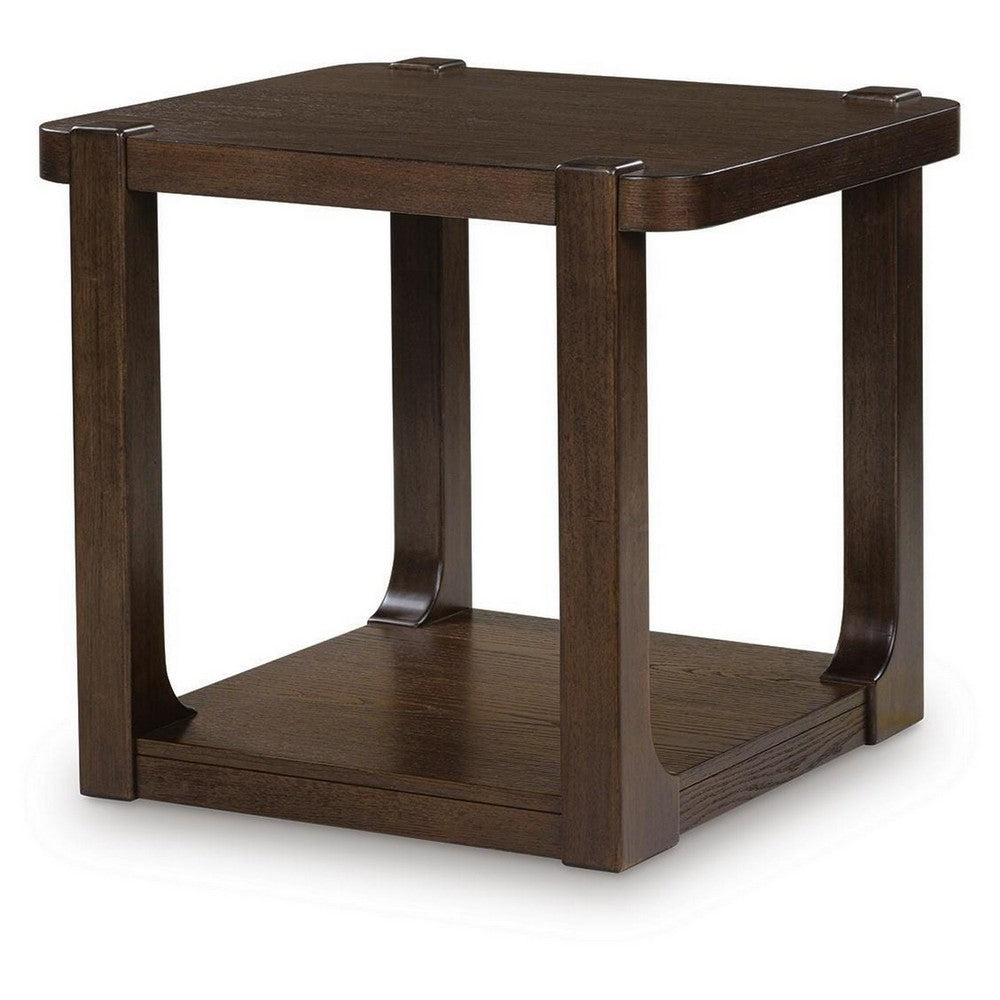 Kemu Square Side End Table with Open Shelf Storage | Dark Brown Wood 27"